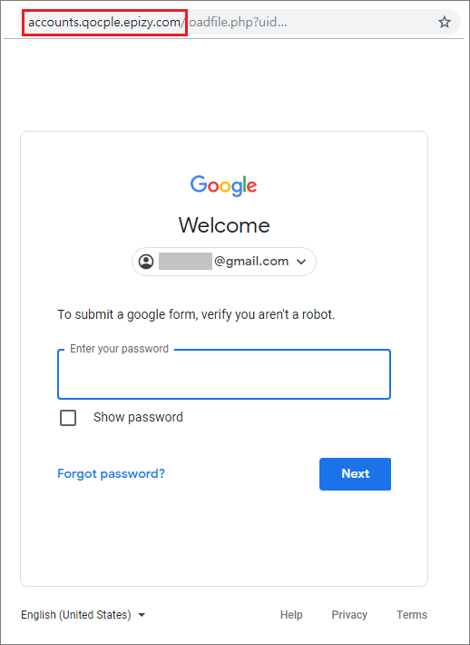 구글 계정 로그인 화면으로 위장된 피싱 화면 (자료=이스트시큐리티)