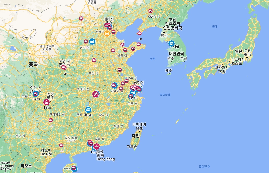 아시아의 자율주행차 운행 현황. 사진=로보카