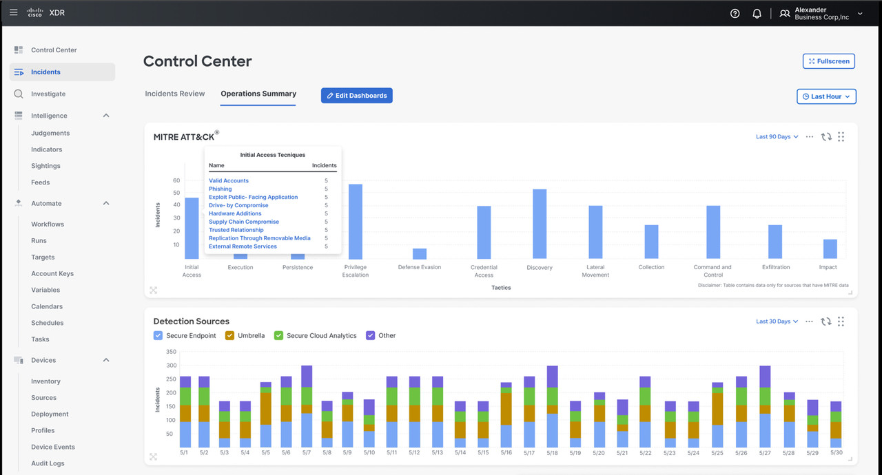 시스코 XDR 인시던트 컨트롤 센터 화면