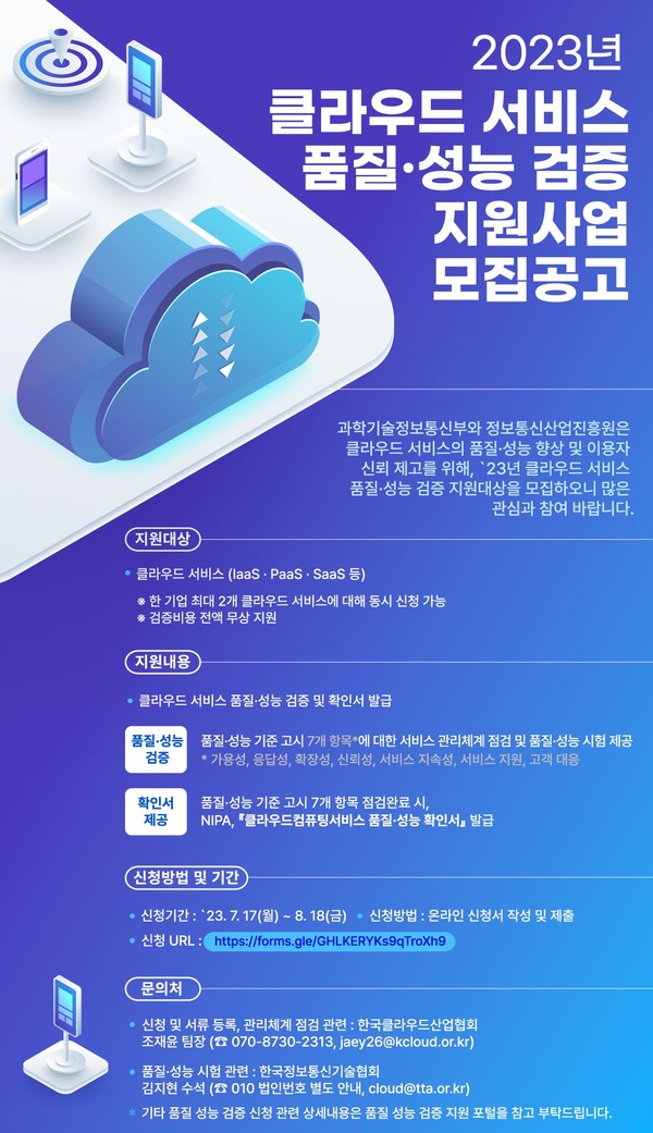 클라우드 서비스 품질·성능 검증 지원 2차 기업 모집 공고