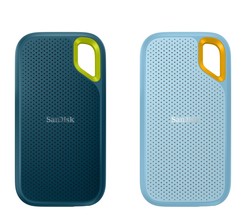 (왼쪽) 샌디스크 익스트림 포터블 SSD 몬테레이 색상, 샌디스크 익스트림 포터블 SSD 스카이 블루 색상