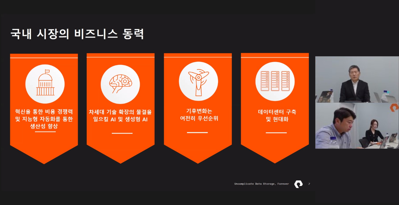 퓨어스토리지 코리아 유재성 사장이 온라인 미디어 브리핑에서 발표하고 있다.