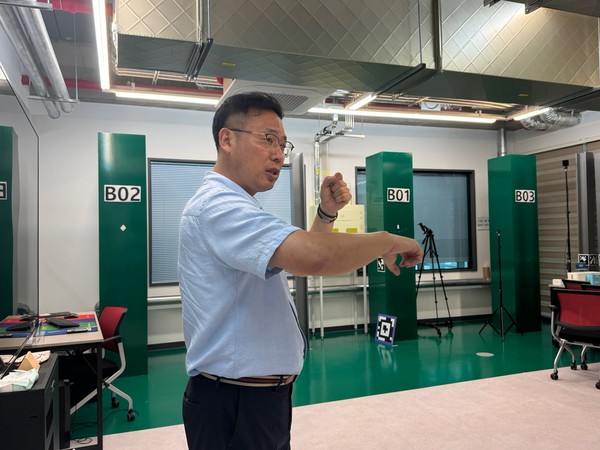 이안의 데모 시뮬레이션 룸 모습. 이안은 R&D센터가 입주해 있는 지식산업센터의 전체 건물을 3D 설계를 진행해 모델을 확보, 솔루션 개발의 샘플 데이터로 활용하고 있다. (사진=나호정 기자)