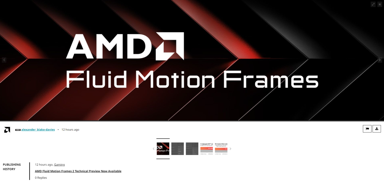 AMD가 ‘플루이드 모션 프레임 2’ 테크니컬 프리뷰를 공개했다. (출처: AMD 공식 블로그)