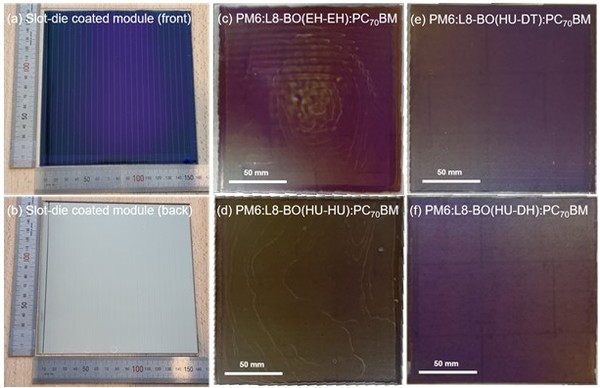 광활성층 면적 200 cm2의 대면적 유기 태양전지 사진.