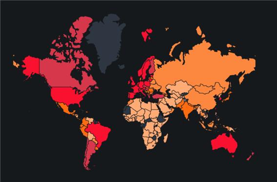 빨개질수록 정부기관의 개인 데이터 청구가 빈발하는 국가로, 한국도 심한 범주에 속한다. 사진=서프샤크