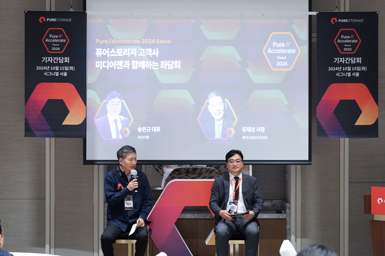 퓨어스토리지 코리아 유재성 사장(왼쪽), 미디어젠 송민규 대표 (출처: 퓨어스토리지)