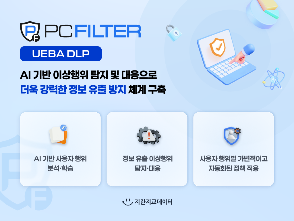 지란지교데이터가 DLP 솔루션에 AI 기반 UEBA 기술을 접목한 ‘피씨필터 UEBA’를 출시한다.