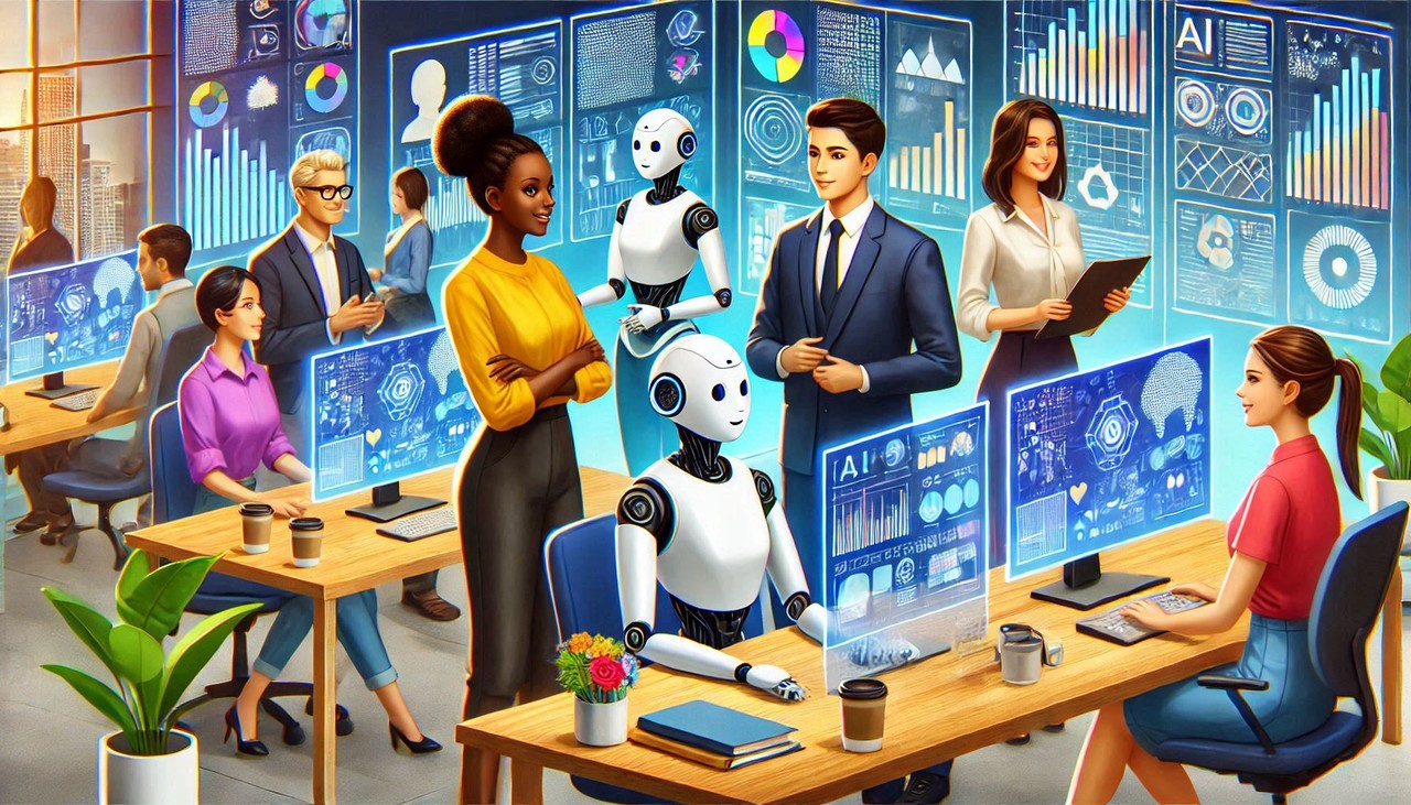 ‘직원의 업무를 도와주는 AI 에이전트’를 주제로 빙 이미지 크리에이터로 생성한 이미지