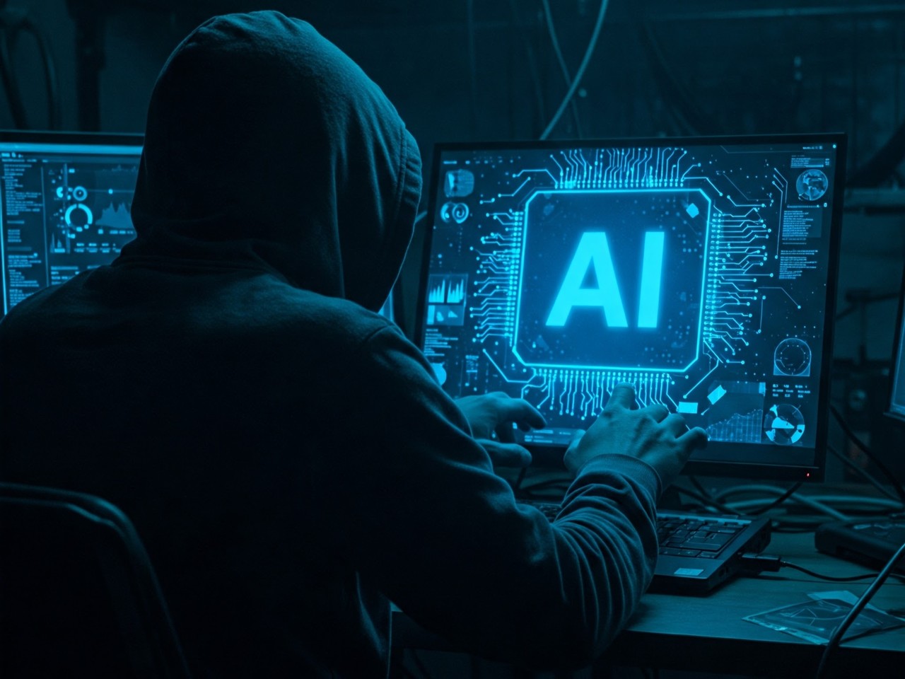 ‘AI를 악용하는 사이버 해커’를 주제로 구글 이마젠 3로 생성한 이미지