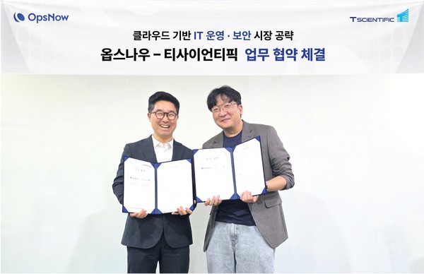 티사이언티픽 유승재 대표(왼쪽), 옵스나우 박승우 대표