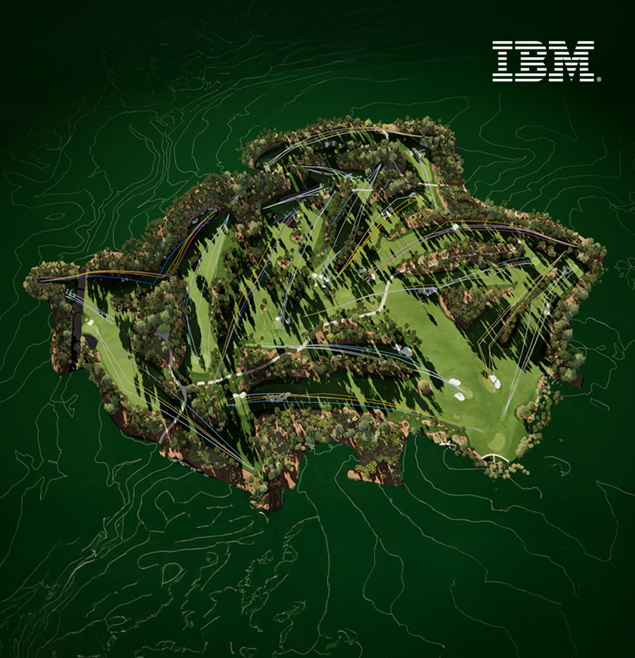 AI를 이용해 2025년 마스터스 골프 대회 챔피언의 샷들을 지도에 그린 모습