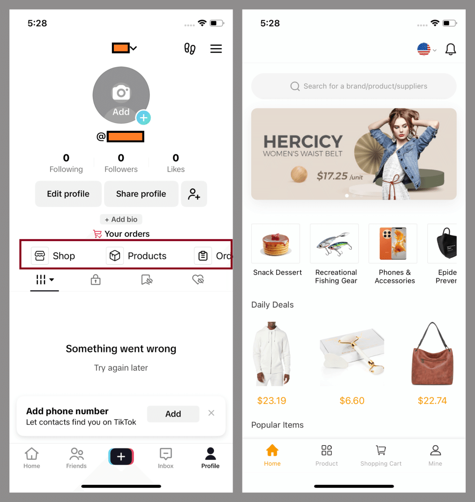 트로이화된 틱톡 앱에 내장된 가짜 웹 스토어