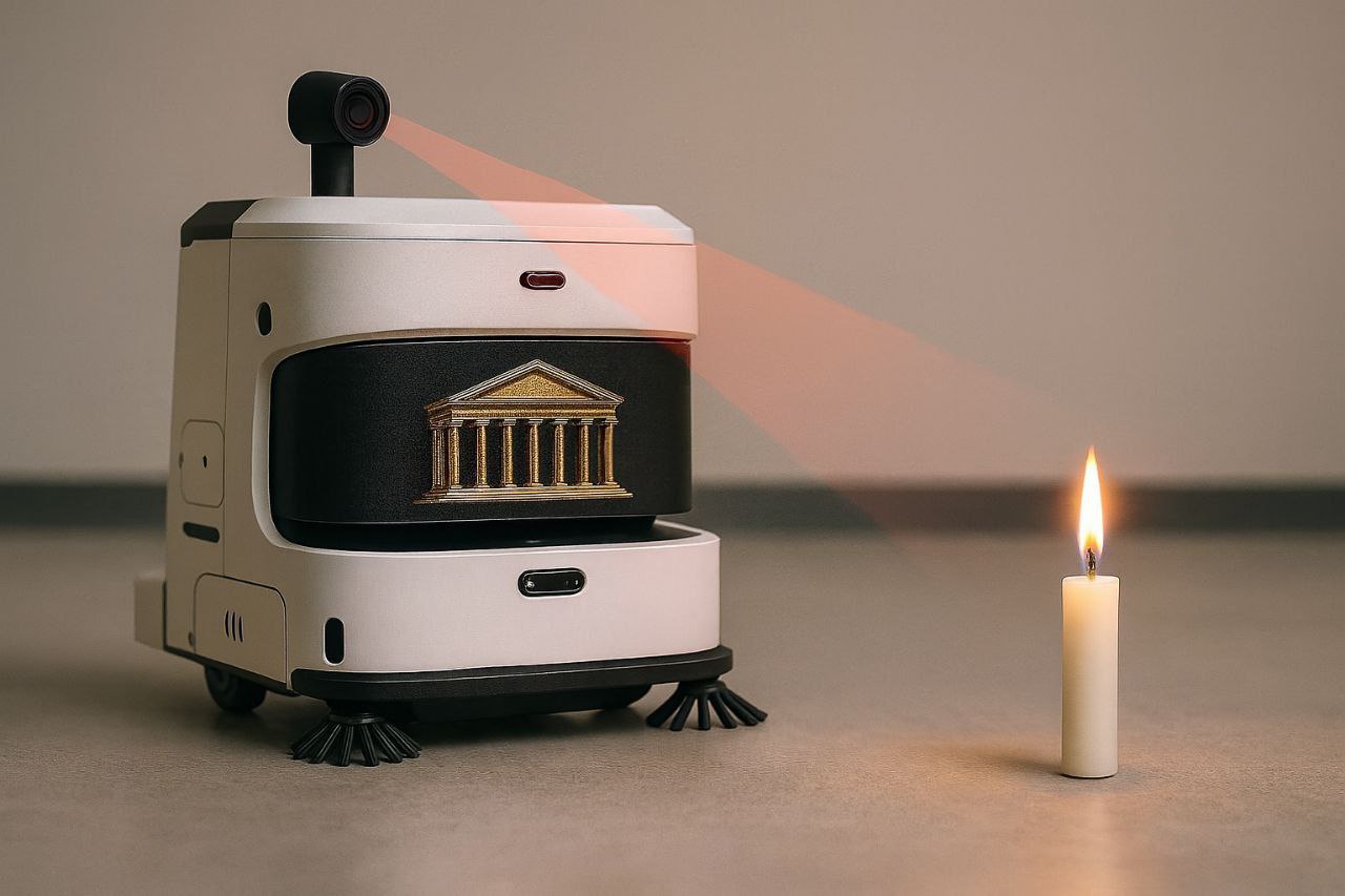 AI청소로봇 휠리가 빌딩 로비를 주행하며 바닥을 청소하는 동시에 화재를 탐지하는 모습. 사진=라이노스