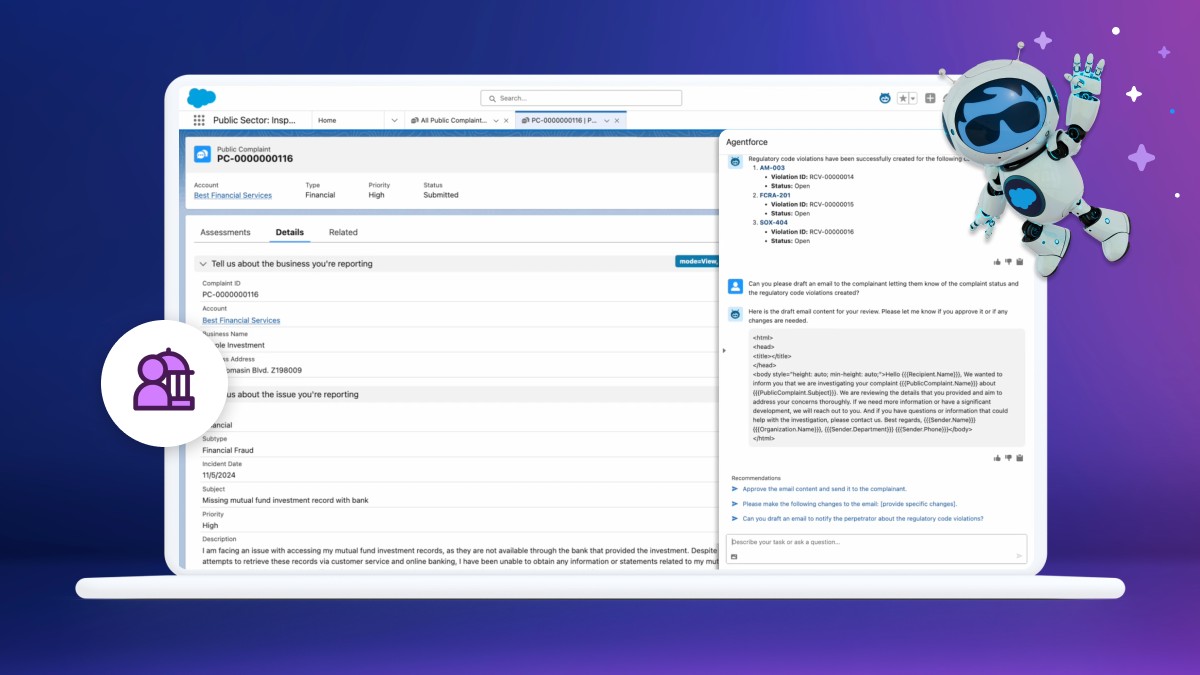 세일즈포스가 공급하는 공공섹터 에이전트포스 화면. 사진=세일즈포스