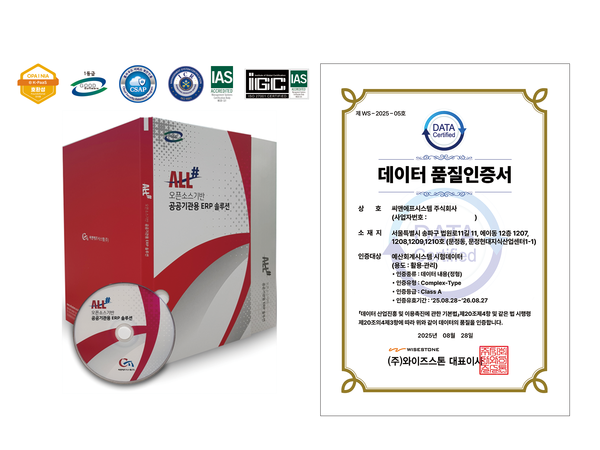씨앤에프시스템의 공공 ERP 솔루션 ‘ALL#(올샵)’이 최근 데이터품질인증을 취득했다.