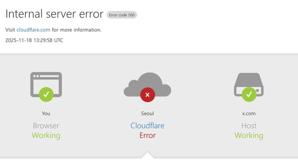 클라우드플레어 장애 발생 당시 X(구 트위터) 홈페이지 화면 캡처본  