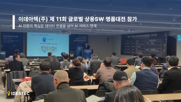 이데아텍은 ‘제11회 글로벌 상용SW 명품대전’에 참가해 AI 혁신 구현을 위한 데이터 연계 자동화 전략을 주제로 발표를 진행했다. 